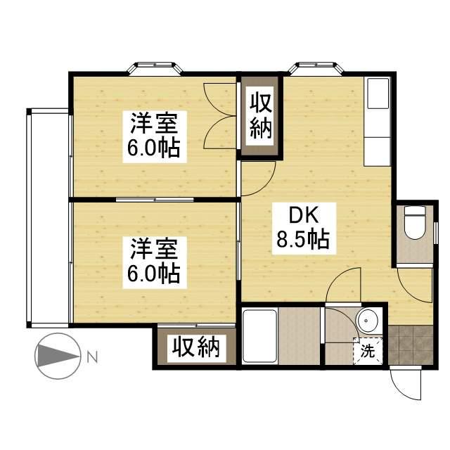 サンハイツテラオⅡ(2DK/1階)の間取り写真