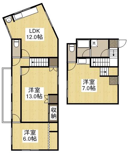 宇野線 宇野駅 徒歩17分 2階建 築45年(3LDK)の間取り写真