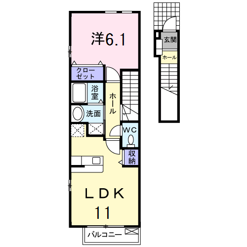 デルフィIA棟(1LDK/2階)の間取り写真