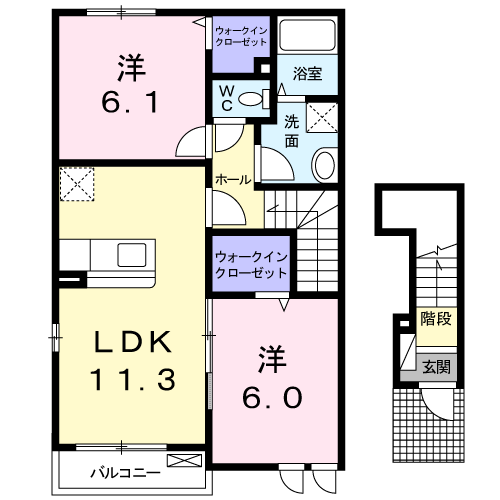 ロータスガーデンB(2LDK/2階)の間取り写真