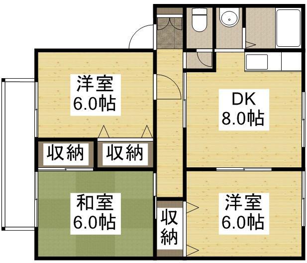 ファミール宮川D棟(3DK/1階)の間取り写真