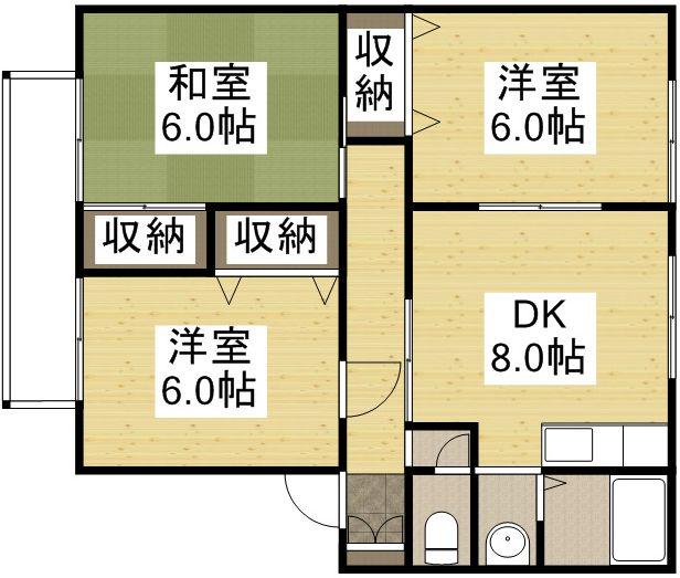 ファミール宮川D棟(3DK/1階)の間取り写真