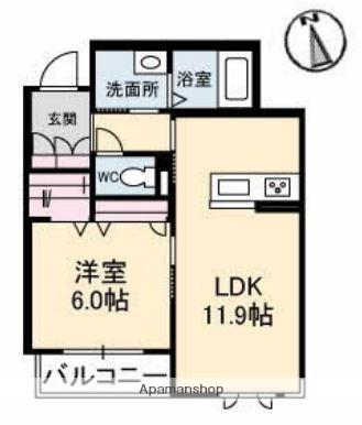 エストガーデン青江(1LDK/2階)の間取り写真