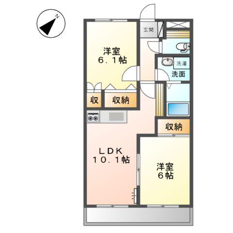 プロニティオオフク弐番館(2LDK/2階)の間取り写真