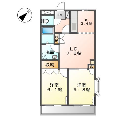 VESTA・REVE(2LDK/2階)の間取り写真