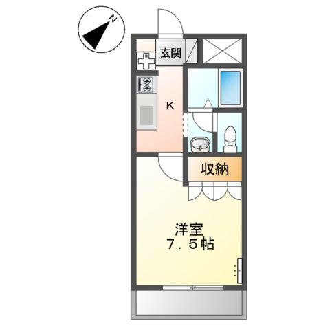 アルカディア(1K/2階)の間取り写真