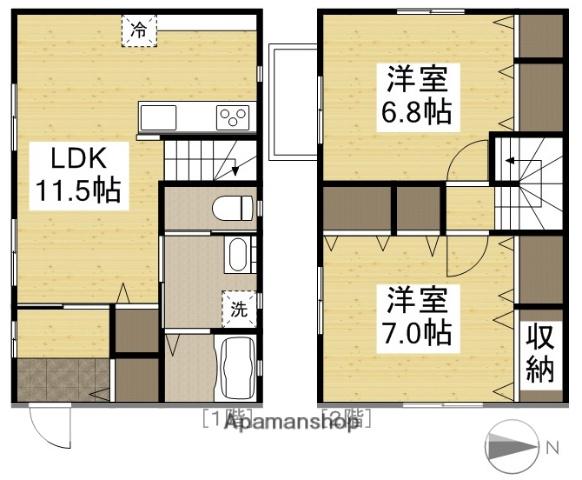 宇野線 備前西市駅 徒歩49分 2階建 築9年(2LDK)の間取り写真