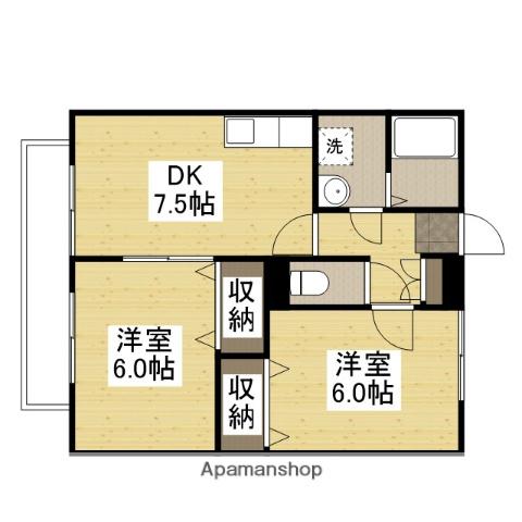 パティオD棟(2DK/2階)の間取り写真