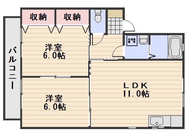 シャンポールながせE(2LDK/2階)の間取り写真