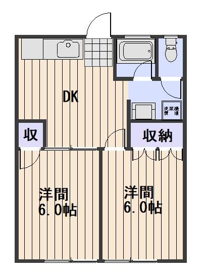 山田アパート(2DK/2階)の間取り写真