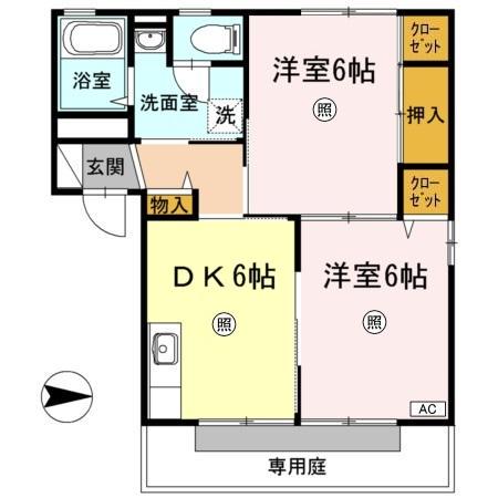 エイトタウン北(2DK/1階)の間取り写真