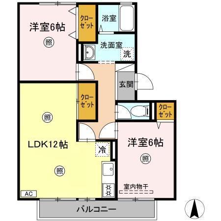 アーバンツインピア湊(2LDK/2階)の間取り写真