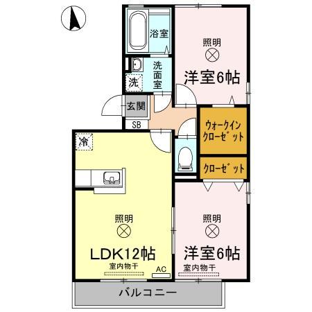 リビングタウン旭川C棟(2LDK/2階)の間取り写真
