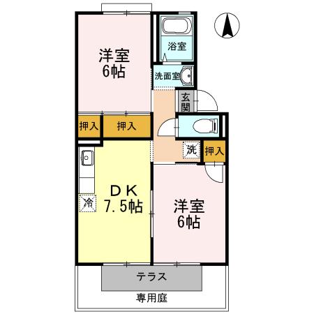 グレースハイツ C棟(2DK/1階)の間取り写真