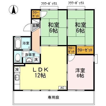 サンライズ芳泉 A棟(3LDK/1階)の間取り写真