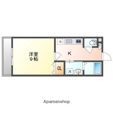 アーバンテラス東岡山Ⅱ(1K/1階)の間取り写真