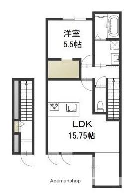 GRATIA(1LDK/2階)の間取り写真