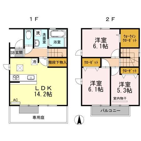 岡山県岡山市北区 2階建 築13年(3LDK)の間取り写真
