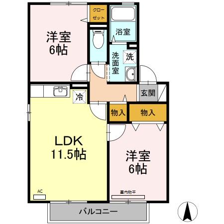 クラウディアB棟(2LDK/1階)の間取り写真