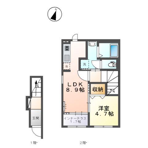 ブルーム テラス(1LDK/2階)の間取り写真