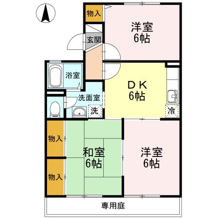 メゾンドールΑ B棟(3DK/1階)の間取り写真