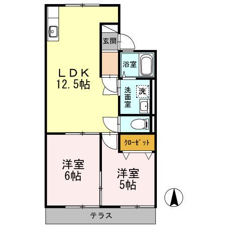 コーポラス雄町(2LDK/1階)の間取り写真