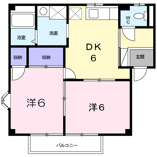 ボナール平野B(2DK/2階)の間取り写真