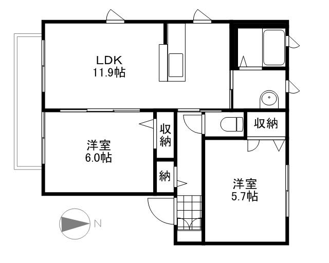 アットホーム原Ⅱ A棟(2LDK/1階)の間取り写真
