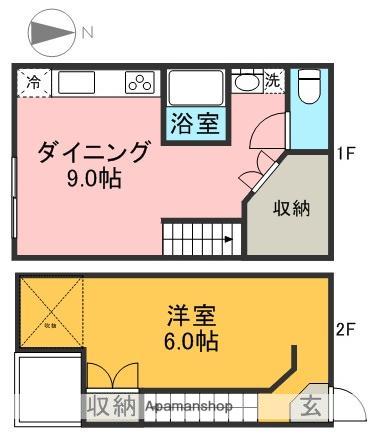 Y・N・G西坂Ⅵ(1DK/2階)の間取り写真