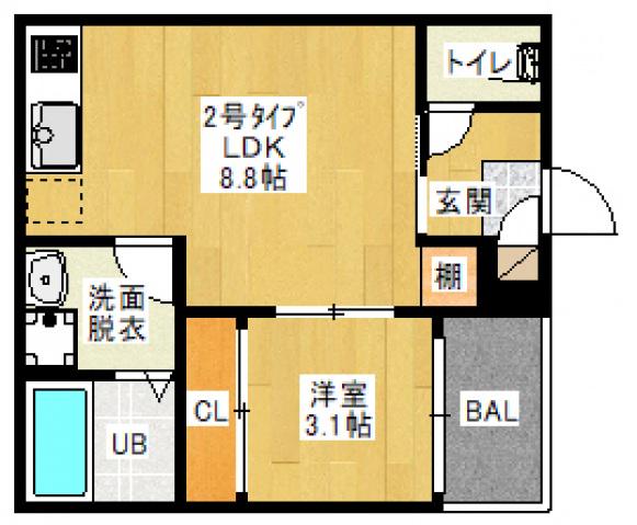 REGALEST 奉還町(1LDK/2階)の間取り写真