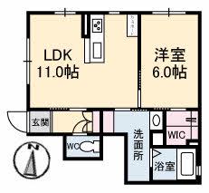 ラ・パルテール新屋敷3(1LDK/1階)の間取り写真