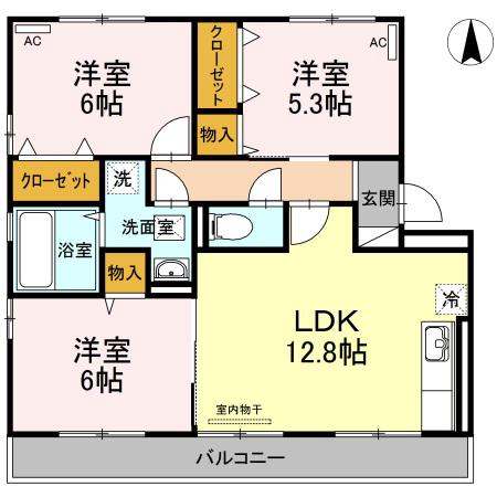 ラーバンコート2(3LDK/3階)の間取り写真