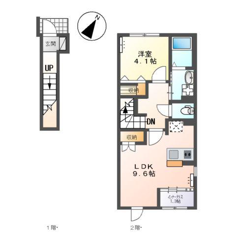 ココティエ(1LDK/2階)の間取り写真