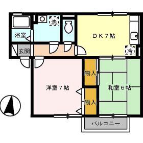 サンハイム撫川A棟(2DK/2階)の間取り写真