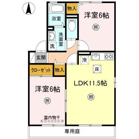 FREEDOM B棟(2LDK/1階)の間取り写真