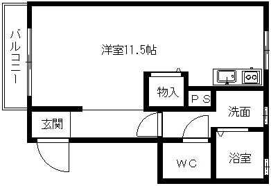 コーポ時岡(ワンルーム/1階)の間取り写真