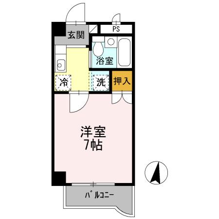 カナンハイツ大元(1K/4階)の間取り写真