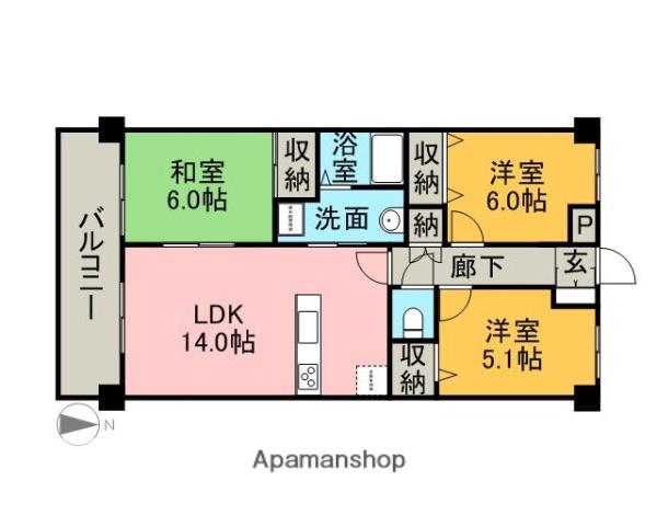 ルネス下中野マンション(3LDK/3階)の間取り写真