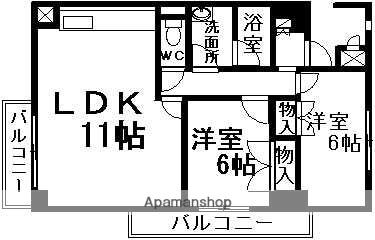 アリベ国富2(2LDK/6階)の間取り写真