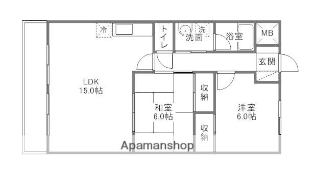 下伊福かわいマンション(2LDK/6階)の間取り写真