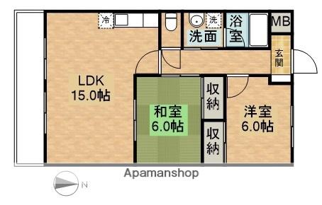 下伊福かわいマンション(2LDK/5階)の間取り写真