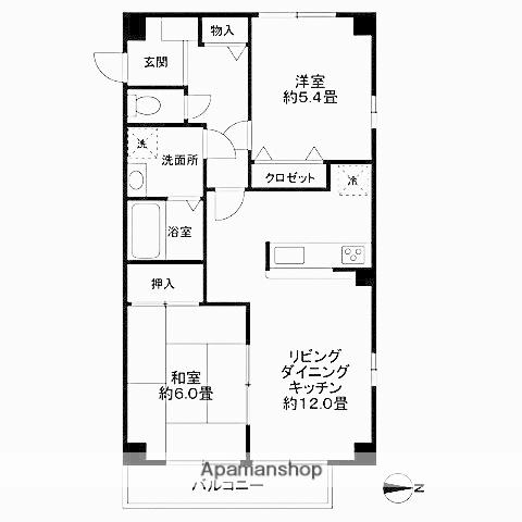 カンフォタブル(2LDK/2階)の間取り写真