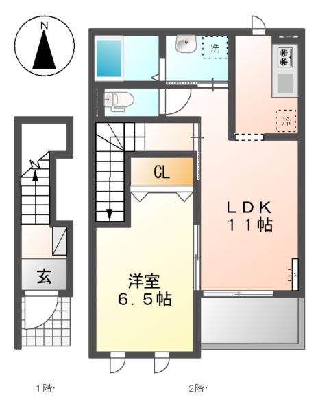ルミナスコートC(1LDK/2階)の間取り写真