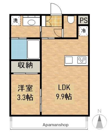 グリーンベア(1LDK/1階)の間取り写真
