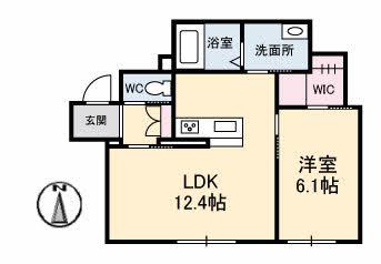 グランマスト西崎 B棟(1LDK/1階)の間取り写真