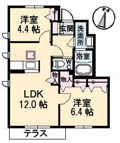 アットホームタウン原A棟(2LDK/1階)の間取り写真