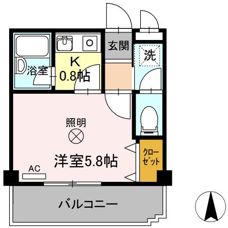 アルカディア(1K/2階)の間取り写真