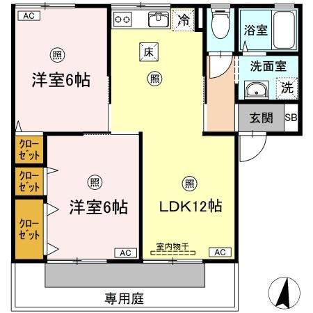 シャトル春水C棟(2LDK/1階)の間取り写真