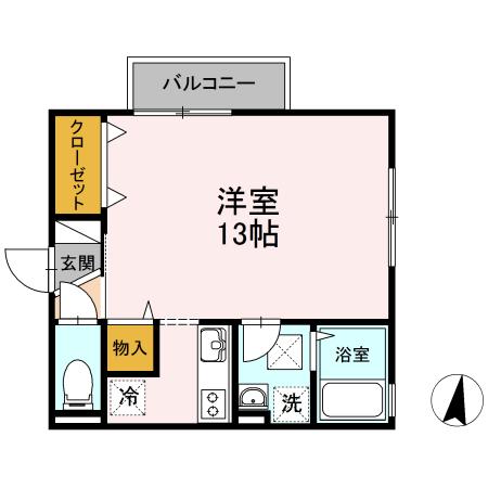 アルファームB棟(ワンルーム/1階)の間取り写真