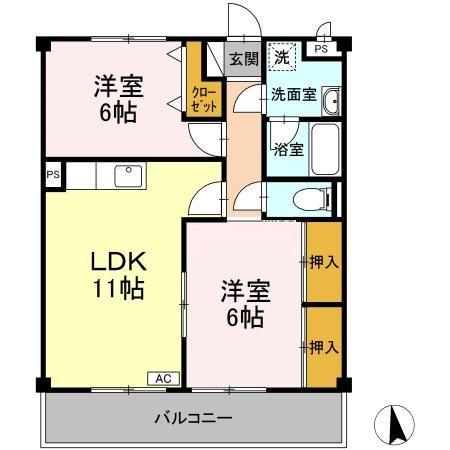 明日香マンション(2LDK/3階)の間取り写真